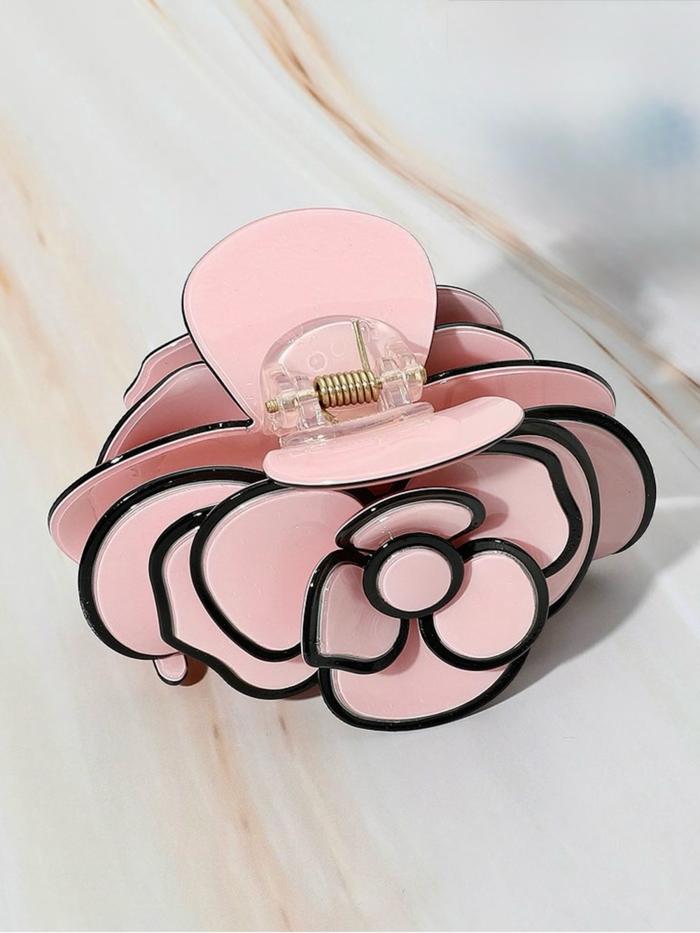 Camellia Flower Hair Claw Clip - Select Black or Pink - Picture 4 of 6